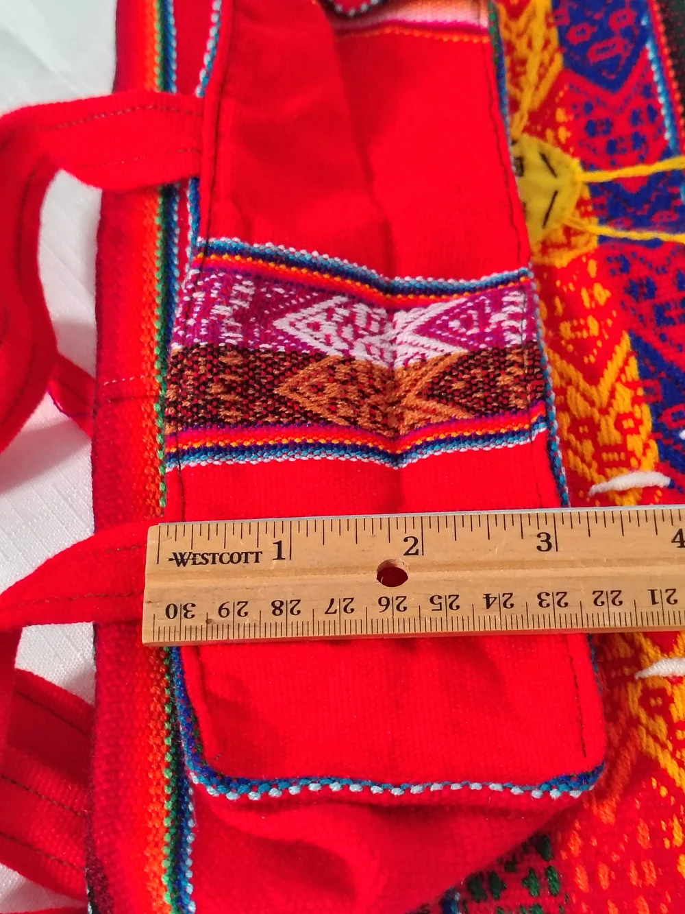 Peruvian Child's Backpack Woven Red Wool With Embroidery Colorful Alpaca & Sun